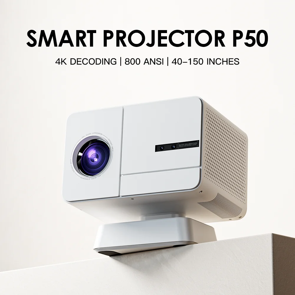 P50 Tragbarer Projektor 4K 1080P Full HD 800 ANSI Lumen Auto-Kalibrierung Android 14 H723 WiFi 6 BT5.4 für Heimkino-Projektoren