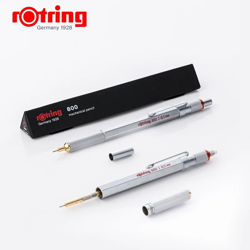 Rotring 800 Mechanical Pencil, 0.7 mm,0.5mm Silver Metal Barrel /Black Hexagonal Grip Easier Holding and Prevents Sliding