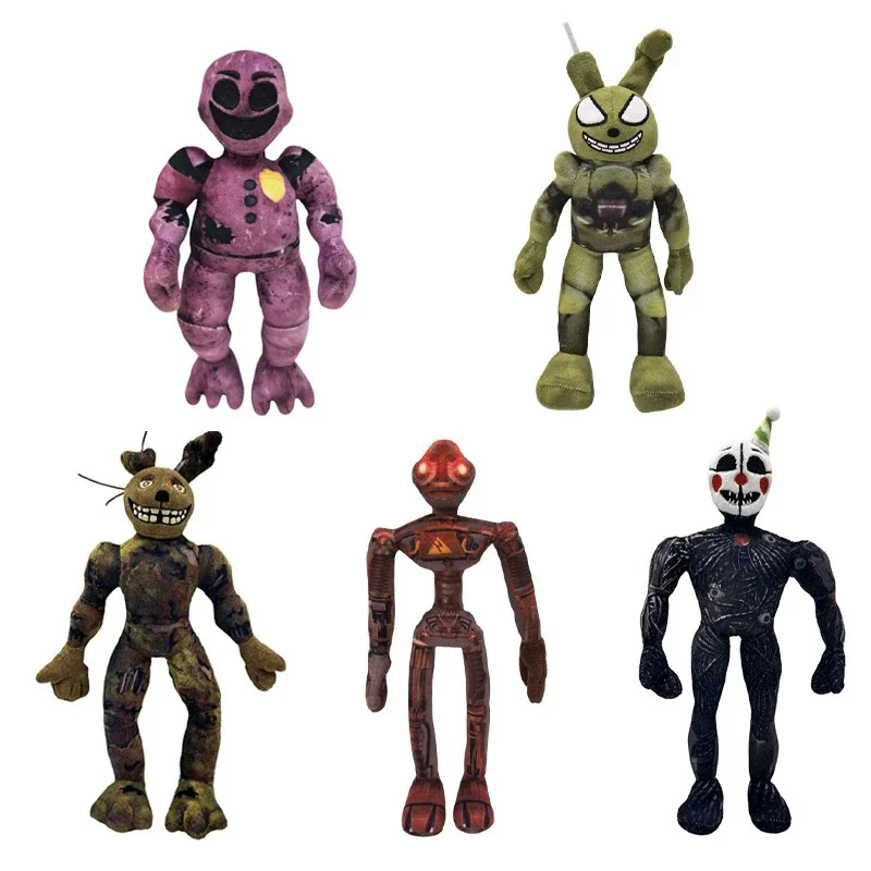 

Five Nights at Freddys Plush Toy Package 5pcs M.X.E.S. Entity Ruined Bonnie The Mimic Mask Bot Ruined Eclipse Ennard for Fans