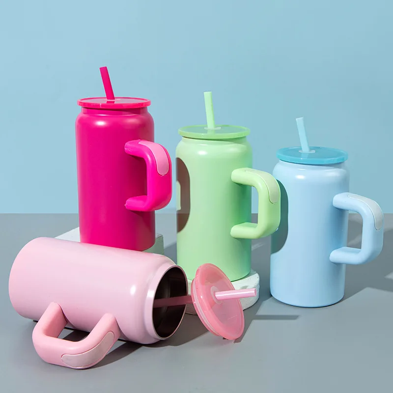 16oz Mini Mason Isolierbecher mit Griff, Edelstahl-Strohhalm, Isolierter Becher, Modischer Paar-Wasserbecher, Hochwertige Optik