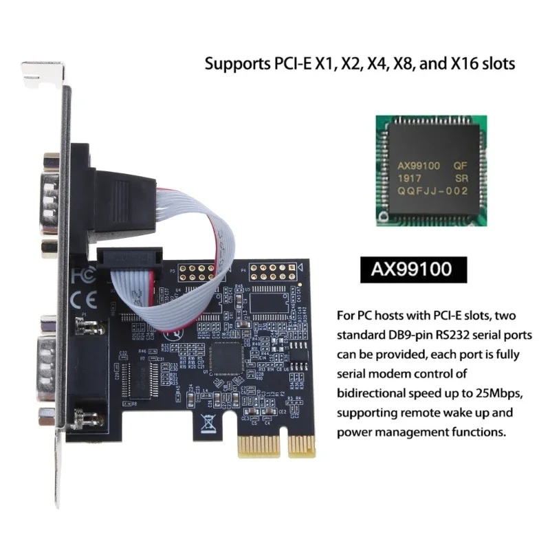 2 Port Low Profile RS232 PCI for Express Serial Card Adapter with 16550 UART Pcie RS232 PCI-E Serial Card 2