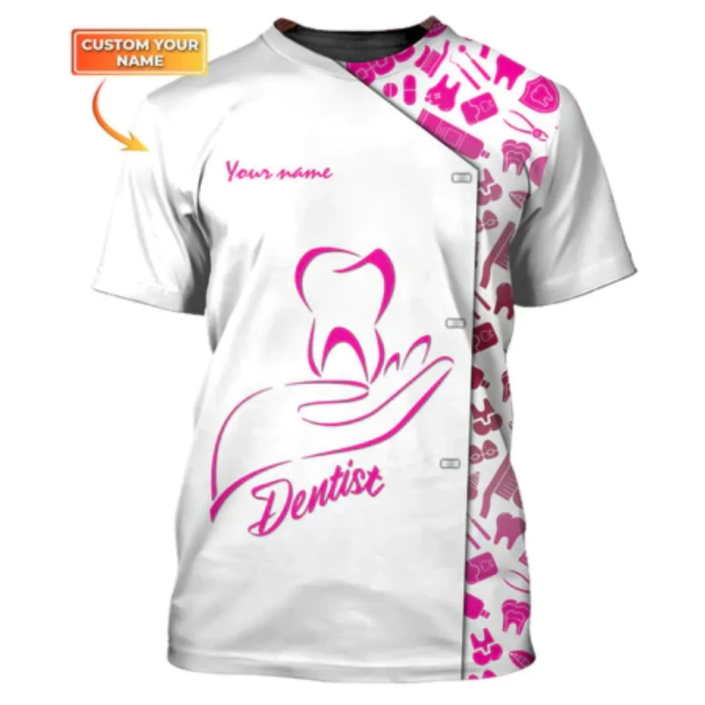 Hot style Harajuku oversized dental tool pattern T-shirt, dental care suit, custom dentist T-shirt