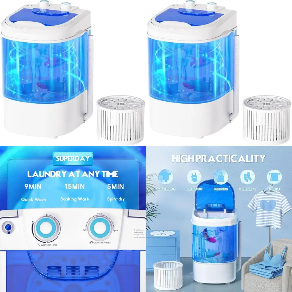 

Компактная портативная стиральная машина с функцией отжима, вместимостью 6,6 фунтов, идеально подходит для дома, квартир, улицы, автодомов, общежитий, синего цвета.