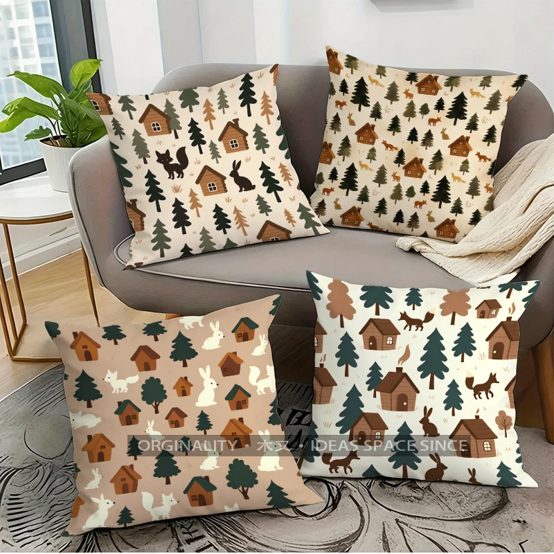 Cabin Forest Animal Pillow Covers Pattern Cushion Cover Suitable for Sofa Bedroom Car Pillow Cover