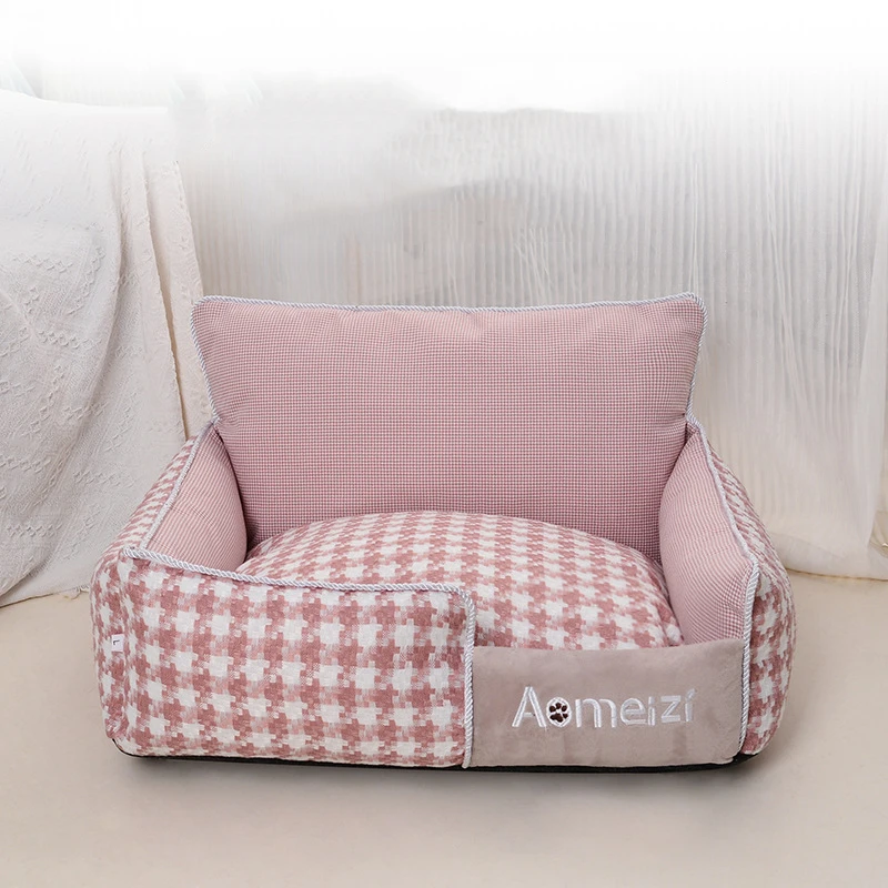 Dog Cat Bed Detachable Washable Pet Nest Plaid Removable Bed for Pets Medium Dog Supplies Sleeping Sofa Bed for Cats