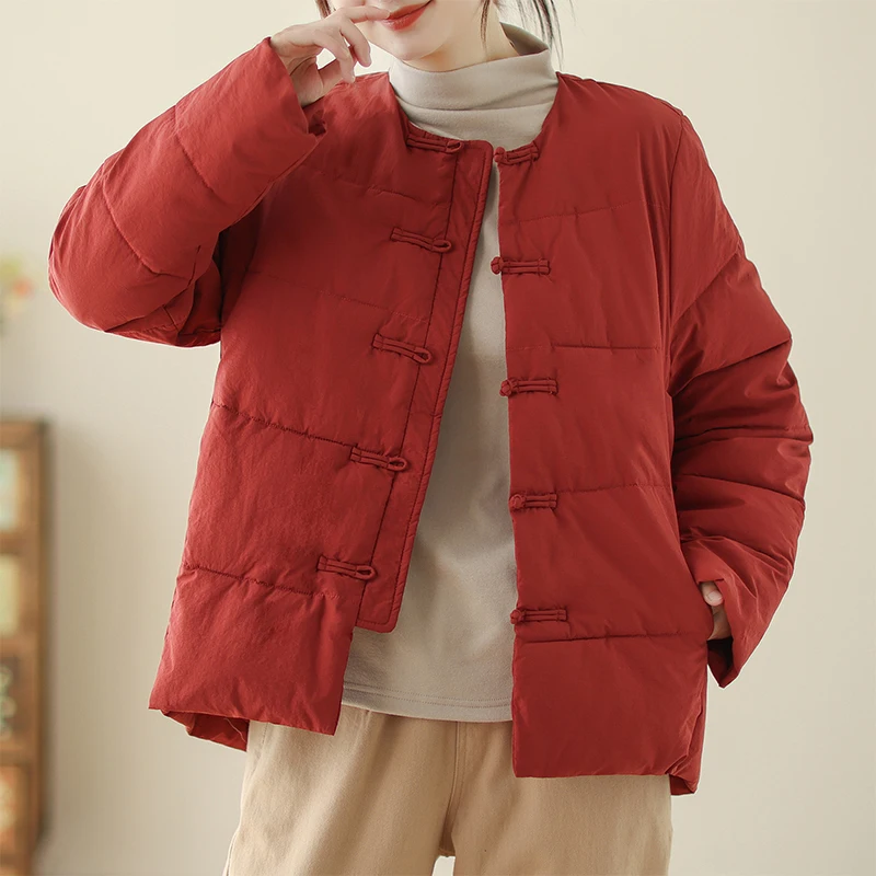 

Fashionable Anti-Aging Red National Style Cotton Jacket Women's Winter New Style Thickened Cotton Coat Retro Short Outerwear