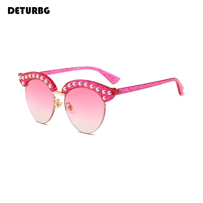 Women Vintage Cat Eye Sunglasses With Rivets Retro Quality Pink Sun Glasses Shades UV400 Driving 2024 Brand Designer SG016