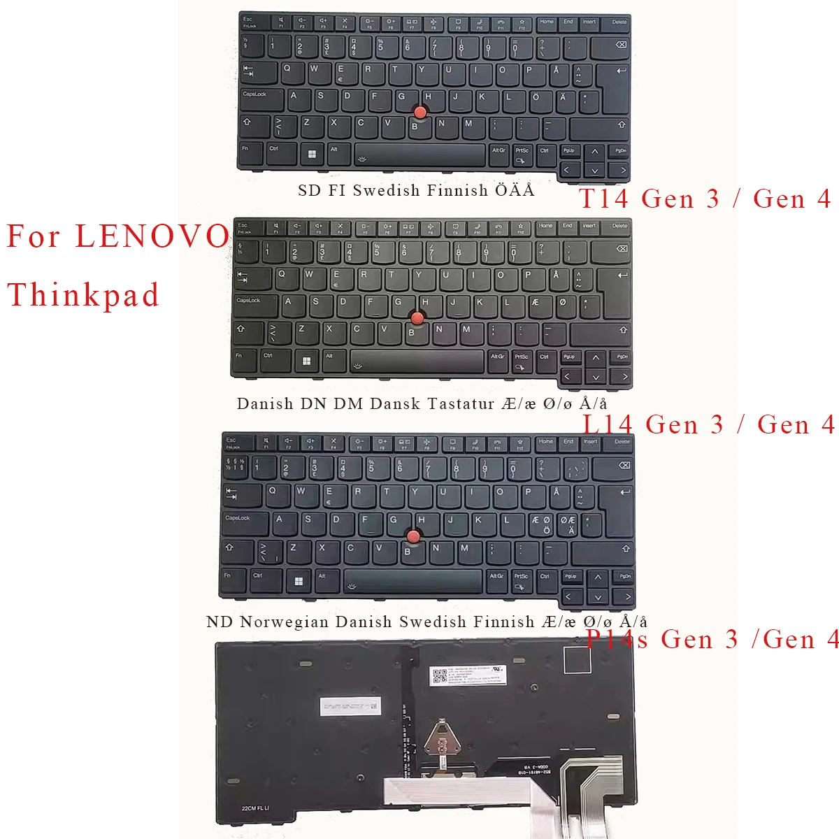 Nuevo teclado nórdico danés noruego sueco finlandés para Lenovo Thinkpad T14 Gen3, P14s Gen3, L14 Gen3, marco negro retroiluminado
