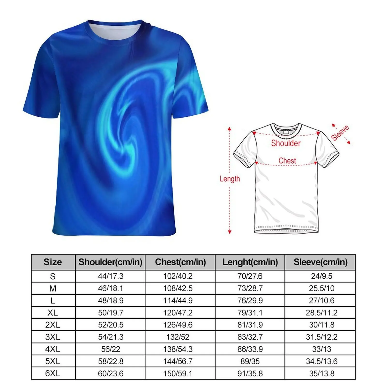 Blue Liquid T-Shirt Abstract Print Harajuku T Shirts Couple Basic Tshirt Summer Short Sleeve Graphic Tees Big Size 5XL 6XL