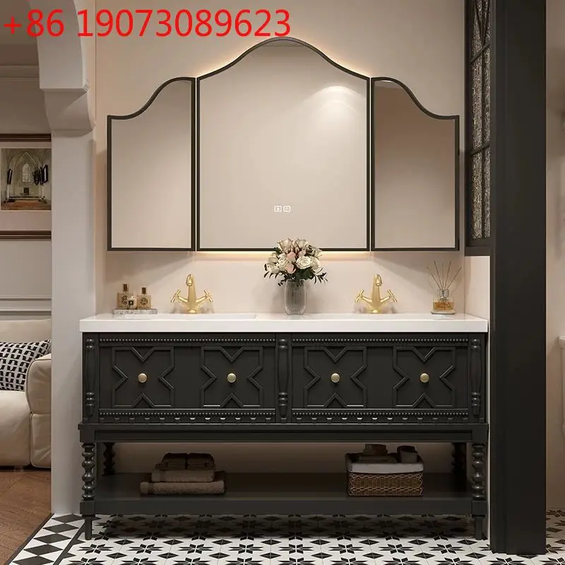 

French vintage floor-standing bathroom cabinet ceramic combination slate seamless integrated bathroom washbasin