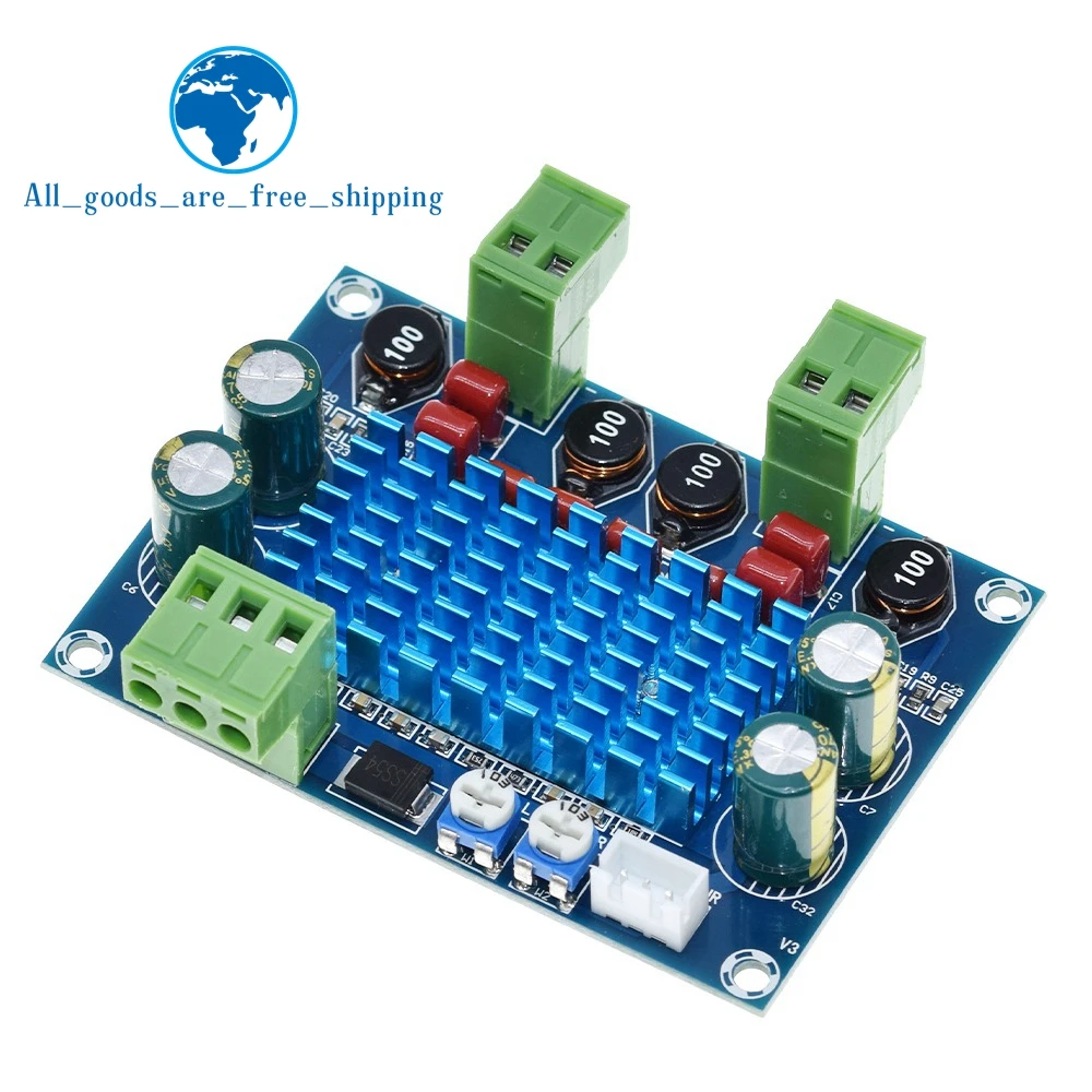 High Power Digital HIFI Power Amplifier Board 2*120W XH-M572 TPA3116D2 Chassis Dedicated Plug-in Input 5V 24V 28V output 120W