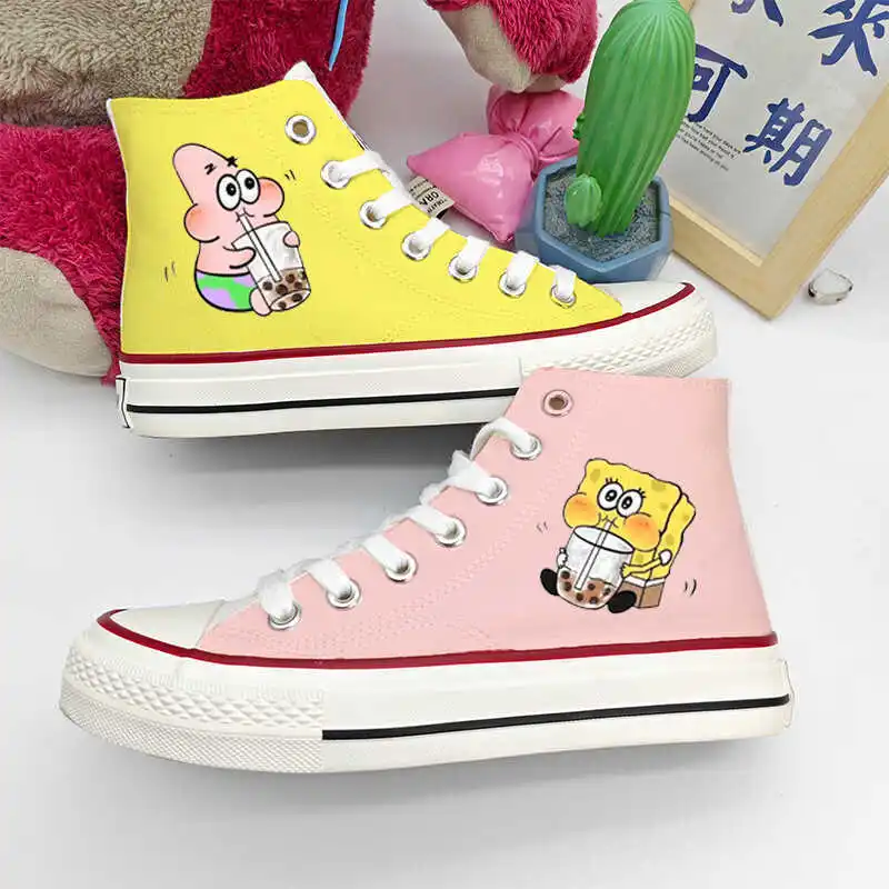 plus size SpongeBob SquarePants 2024 New Sponge Baby Canvas Blood Couple Korean High Top Casual Sports women sneakers