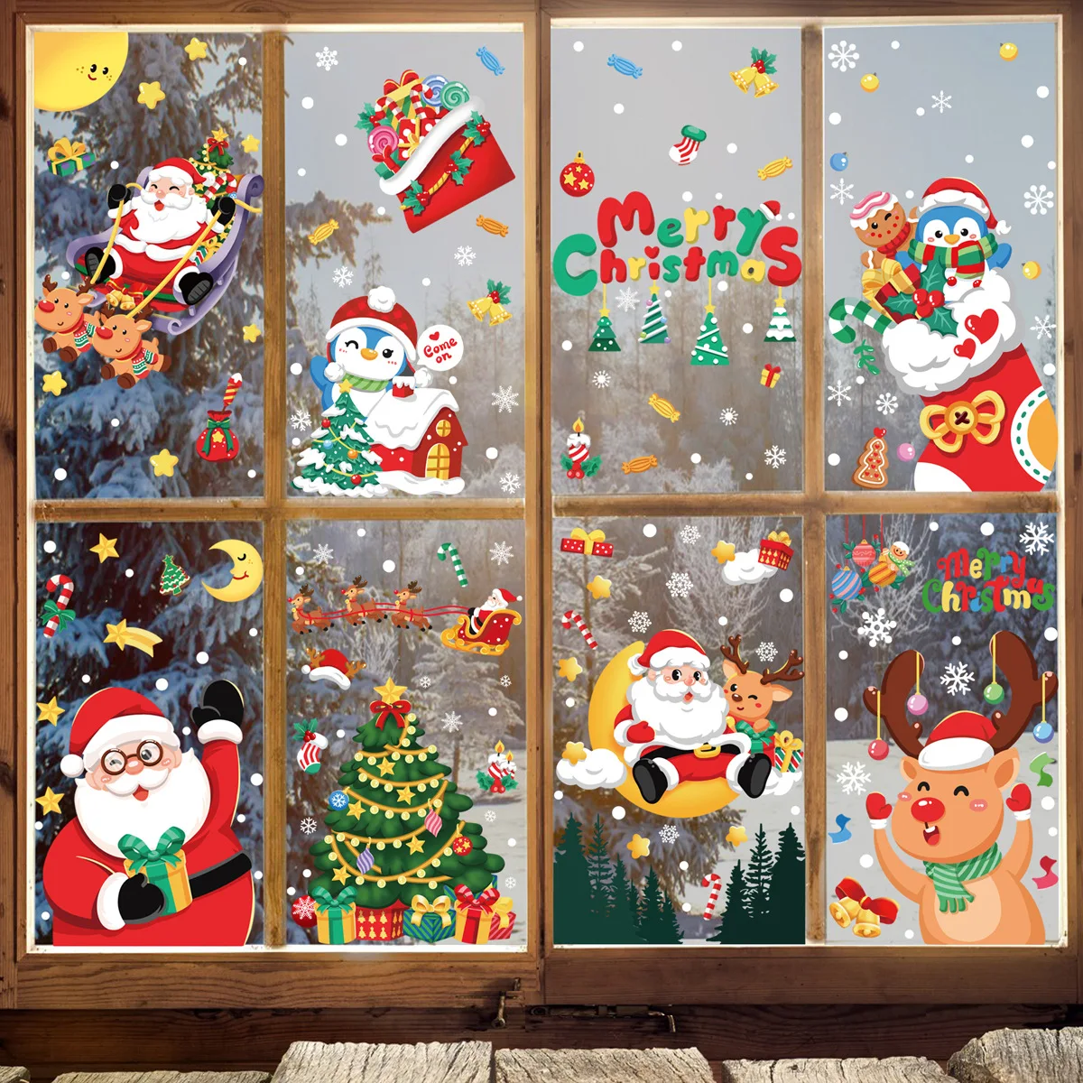 Merry Christmas Decoration 2025 Window Sticker Decoration Wreath New Year Colorful Christmas Decoration Wall Sticker 2024 Noel