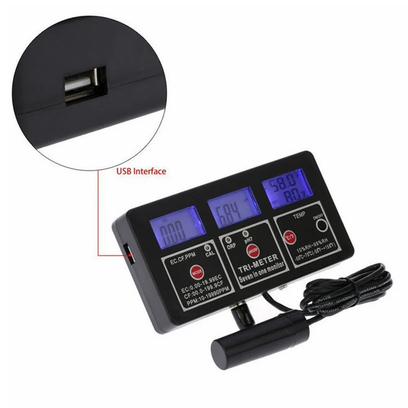 Monitor multifunción ORP TDS EC, prueba de temperatura CF, tanque de Acuario, minería, investigación médica, Ph, calidad del agua, 7 en 1 metros