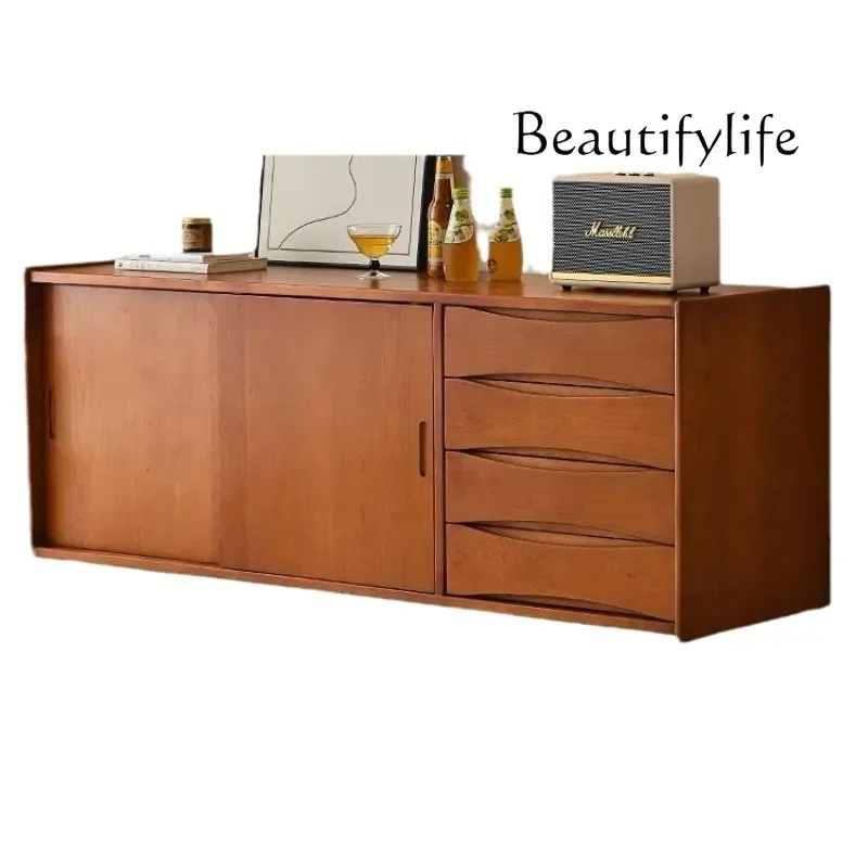 X36 Nordic Solid Wood Dining Side Cabinet, Retro Tea Wine Cabinet, Coffee Cabinet, Stainless Steel Japanese-style Wall Side Cab