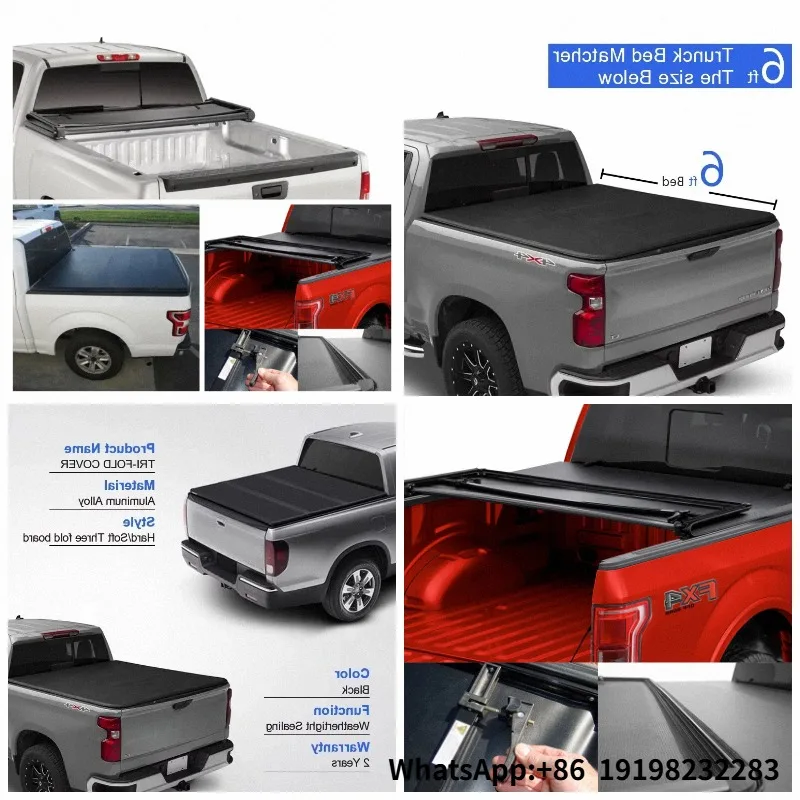 Factory Exterior Accessories Pickup Truck Protective Waterproof Soft Tri-Fold Tonneau Cover for Different Models