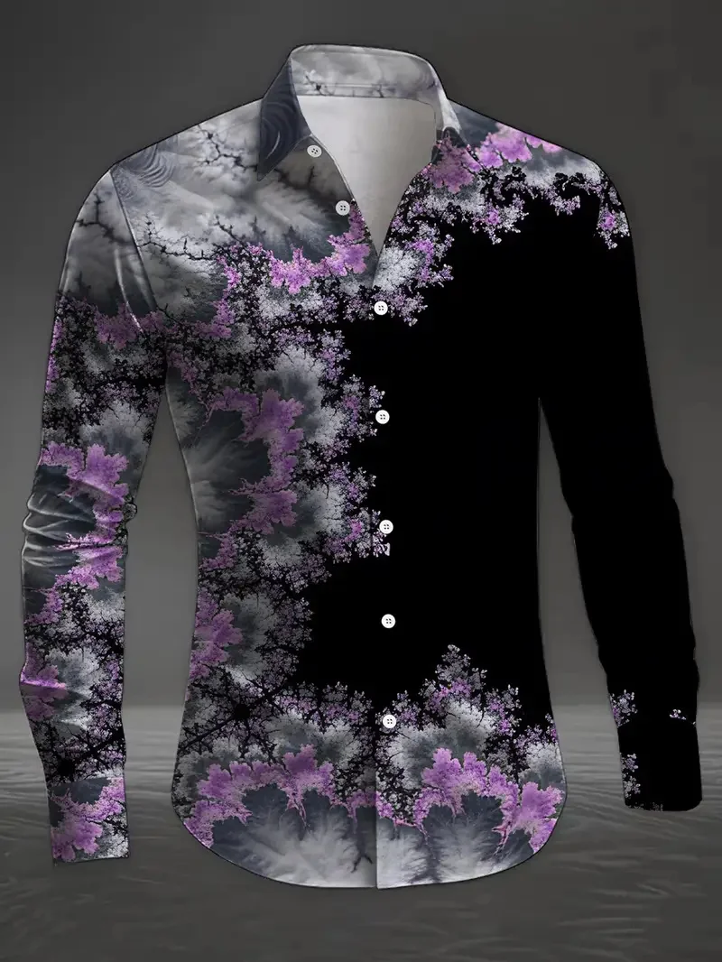 Hawaiian Flower Pattern Men's New Shirt Men's Long Sleeve Shirt Comfortable Flip-over Animal Top Shirt