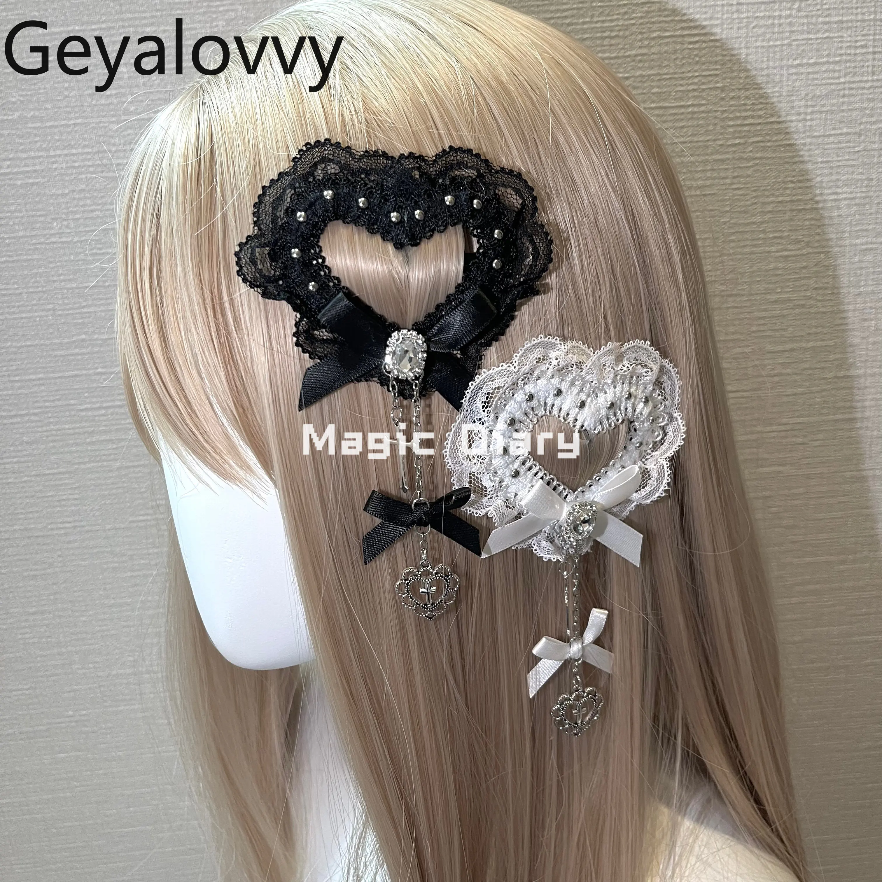 

Lolita Accessories for Girls Hollow Heart Shape - Dark Gothic Love Hairpin Sweet Hair Accessory Subculture Gothic Accessory Lace