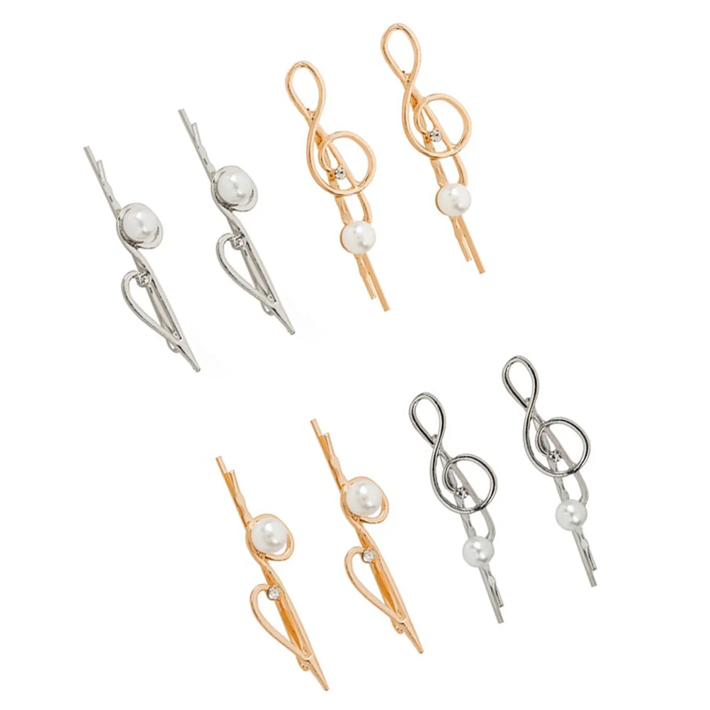 

8Pcs Elegant Musical Note Hair Clips Alloy with Pearl Detail Barrettes for Women Girls Secure Hold Fashion Hair Accessory