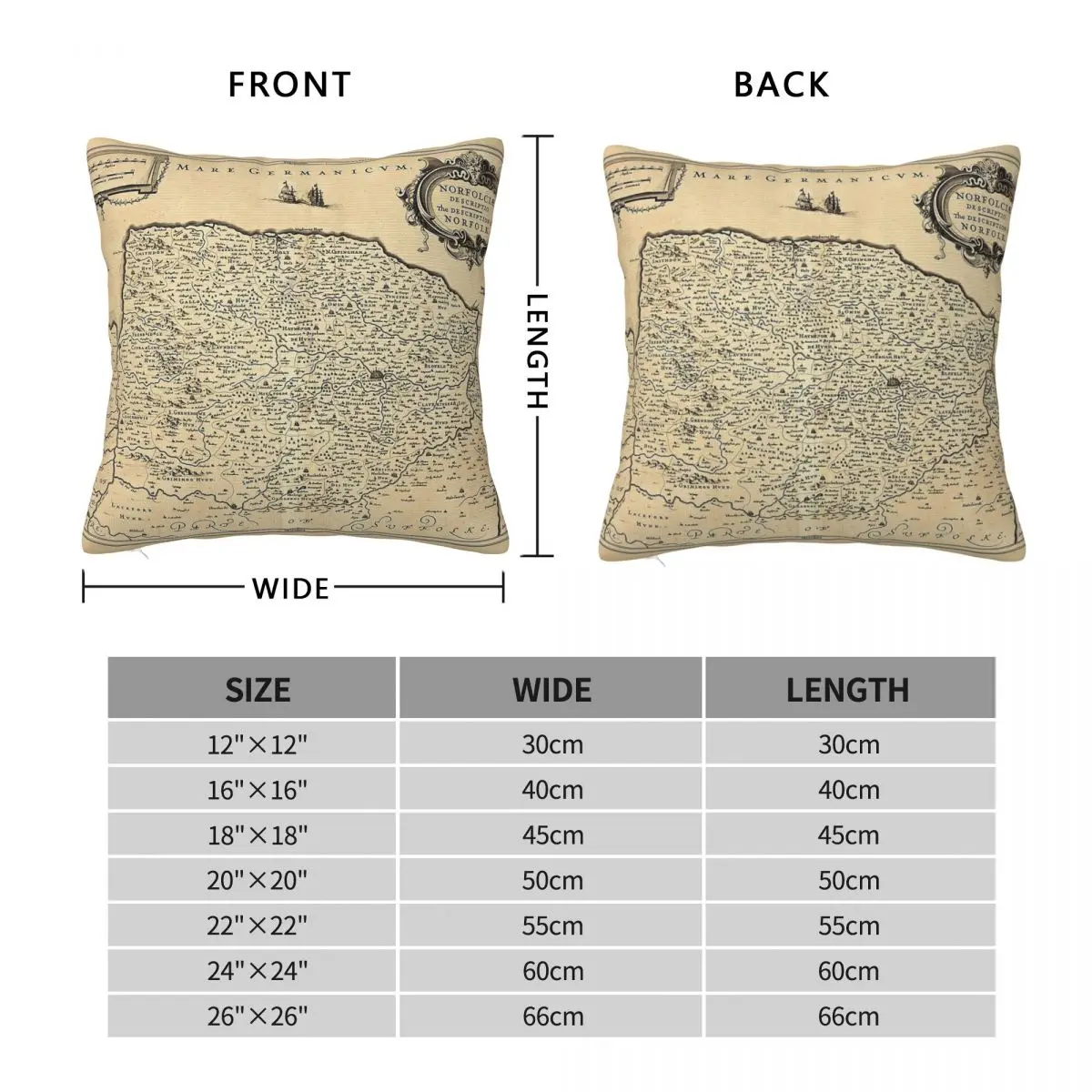 Map Of Norfolk 1685 Square Pillowcase Polyester Linen Velvet Creative Decorative Throw Pillow Case Home Cushion Cover Wholesale