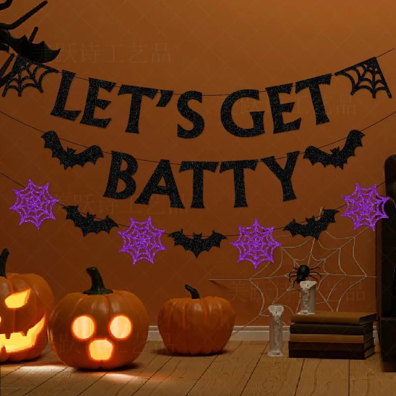 3pcs Spooky Bat Banner Spider Streamer Hanging Pendant Halloween Indoor Outdoor Wall Ceiling Scene Shooting Decor Supply view 2