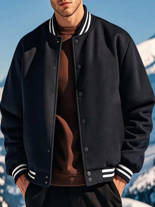 

Casual Stand up Collar Men's Baseball Jaet Loose Fit Metal Decorated Polyester Fiber Outdoor Wear Thiened Long Sve