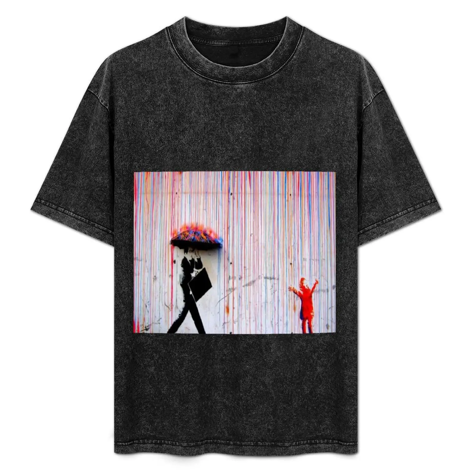 

Banksy Rainbow Rain T-Shirt Simple Trendy Casual T-Shirt