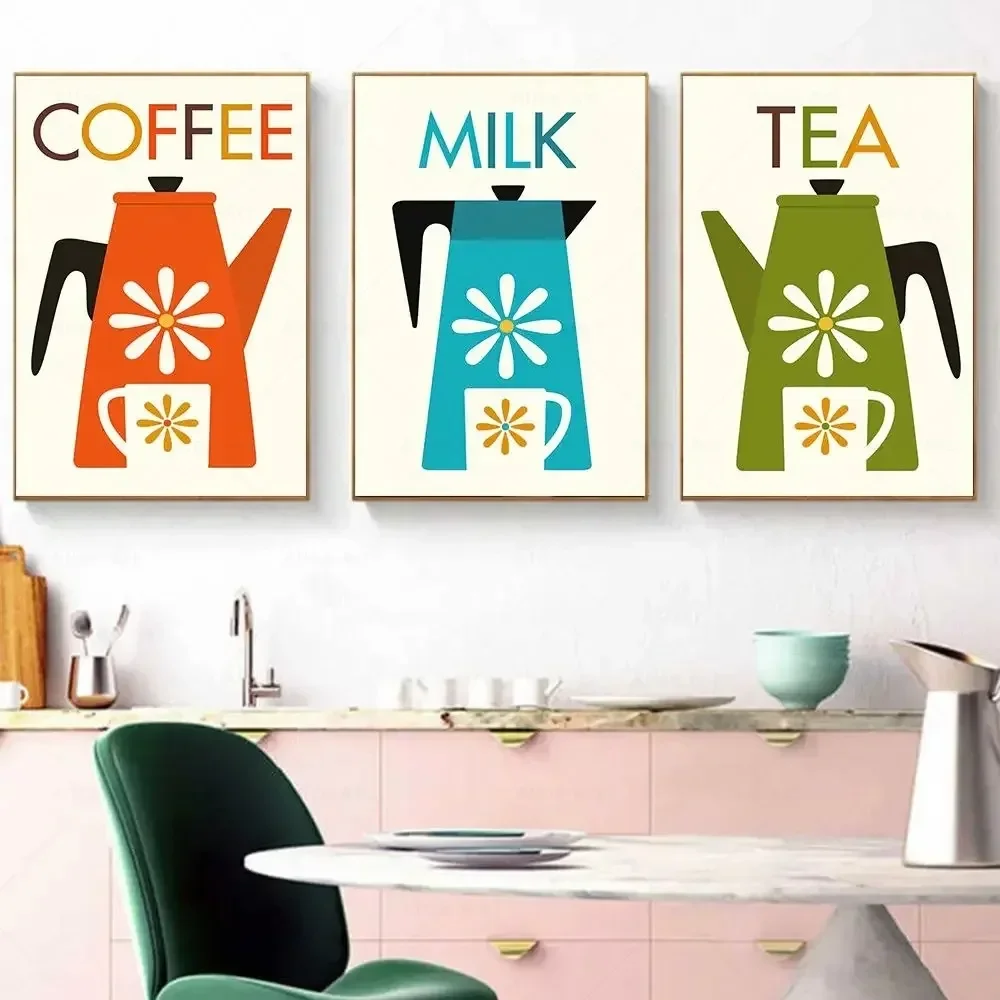 Toile d'art mural moderne, peinture drôle de chat noir, affiches à boire du café, imprimés rétro, émission De télévision, cuisine du milieu du siècle, café, maison