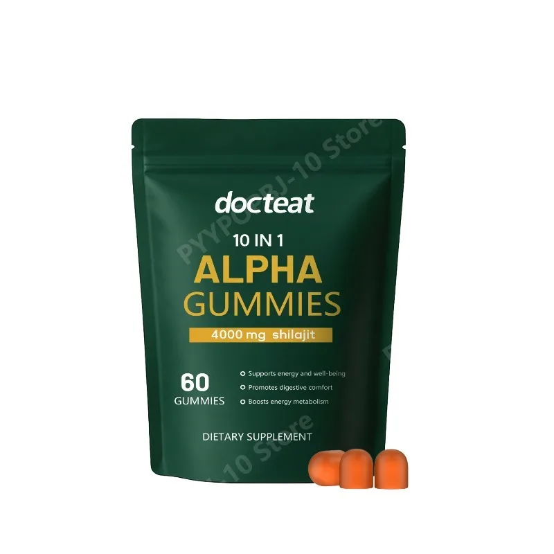 

Docteat 10 в 1 ALPHA Gummies: Шиладжит, Ашваганда, Мака для энергии и выносливости, 60 жевательных конфет