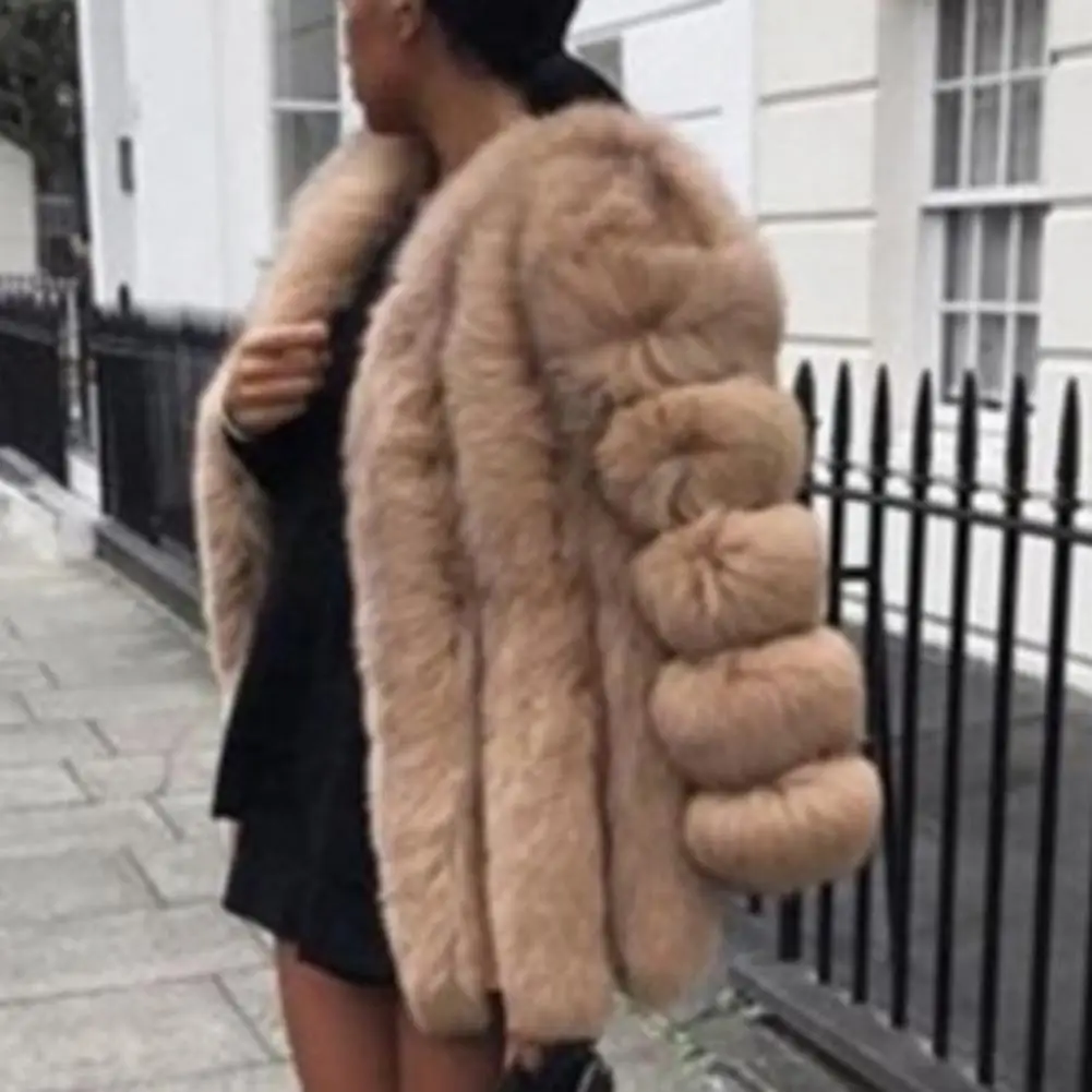 Winter Women Faux Furs Coat Solid Color Long Sleeve Cardigan Jacket Thicken Open Stitch Fluffy Female Outerwear Women's Clothing