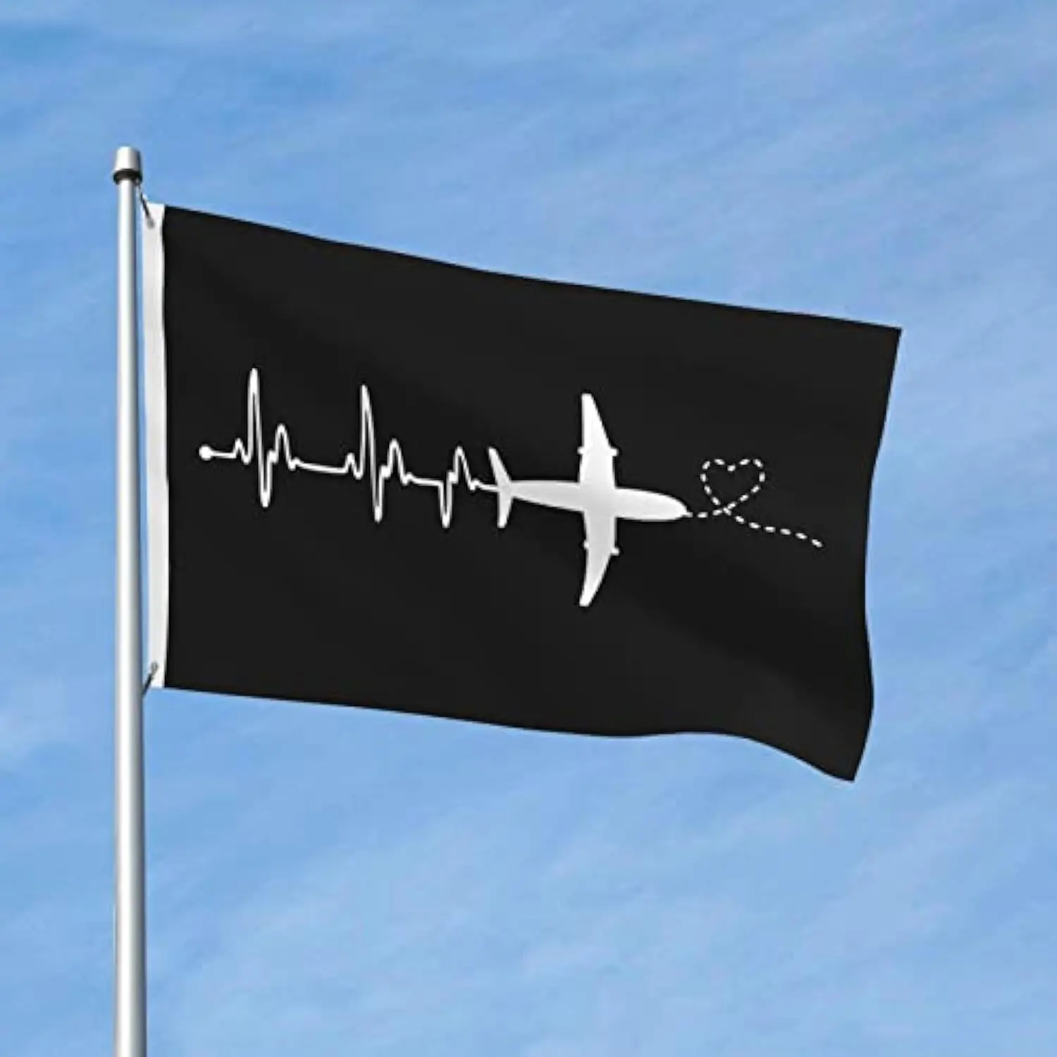 Airplane Heartbeat EKG Pilot Flight Line Flag Decoration Banner Single-sided Printing Grommets