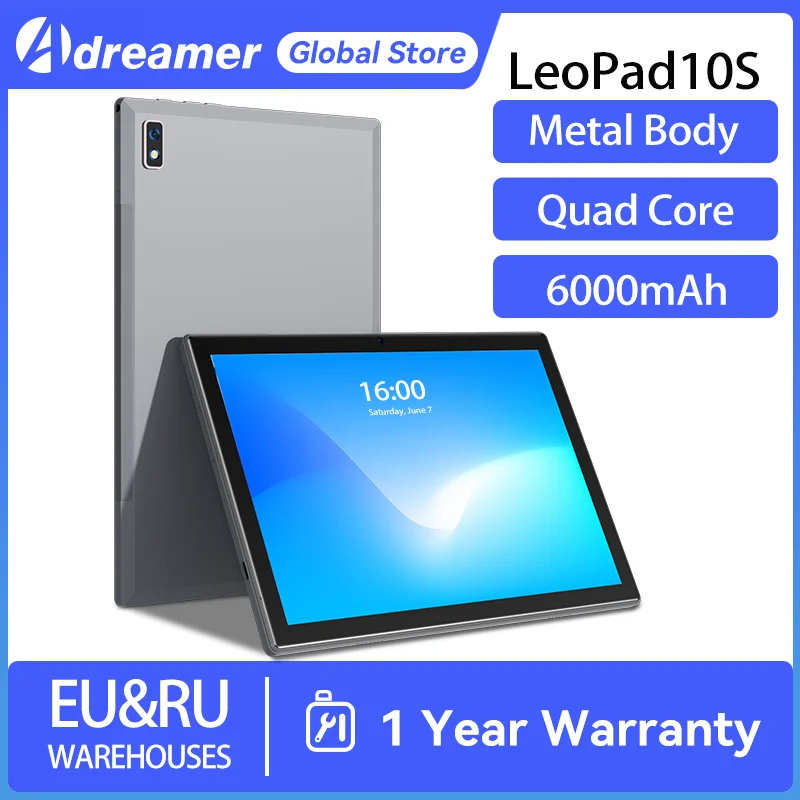 

Adreamer LeoPad10S Tablet WIFI Android 11 10.1'' Quad-Core 4GB RAM 32GB ROM 1280x800 IPS 6000mAh Dual Camera Type-C Metal Body