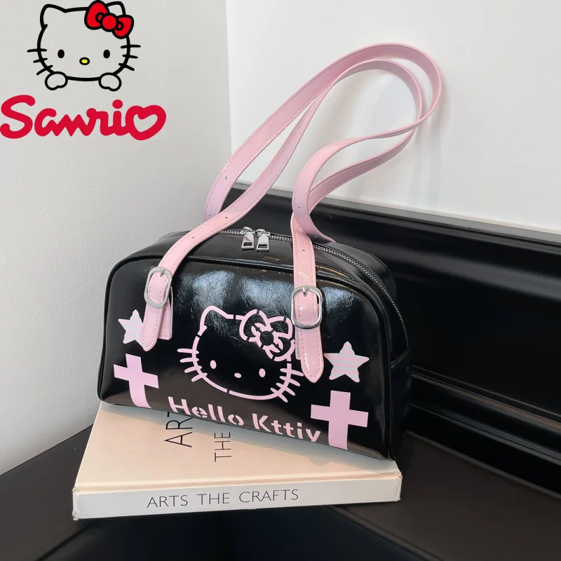 

Hello Kitty 2025 New Women's Handbag Fashion High Quality Women's Storage Shoulder Bag Cartoon Versatile Girl Shopping Bag