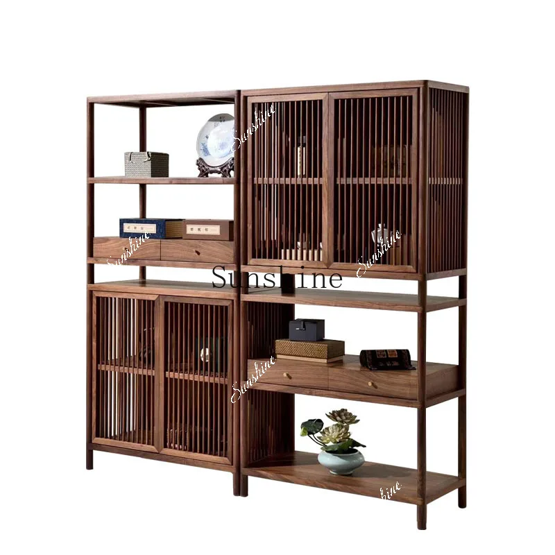 New Chinese North American Black Walnut Bogu Frame Minimalist Duobao Pavilion Tea Room Solid Wood  FT