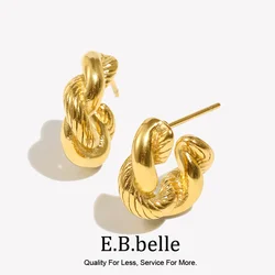 E.B.belle Hypoallergenic 18K Gold Plated Twisted Chunky Round Hoop Earrings For Woman pendientes de acero inoxidable para mujer