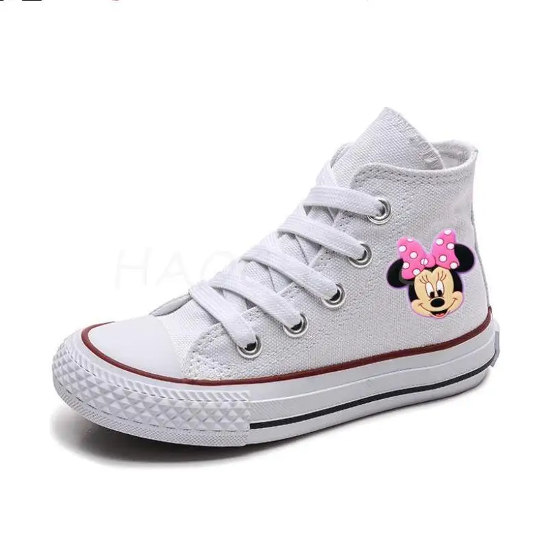 Disney Kids shoes for girl children canvas shoes boys sneakers Minnie autumn girls shoes White High Solid fashion Children shoes