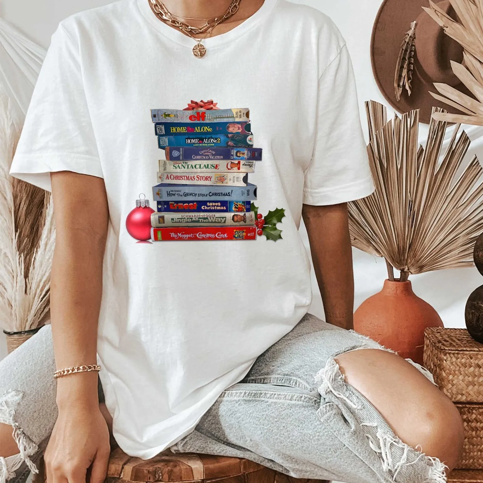 

Винтажная футболка с рождественскими фильмами VHS, футболка в стиле ретро с праздничным фильмом