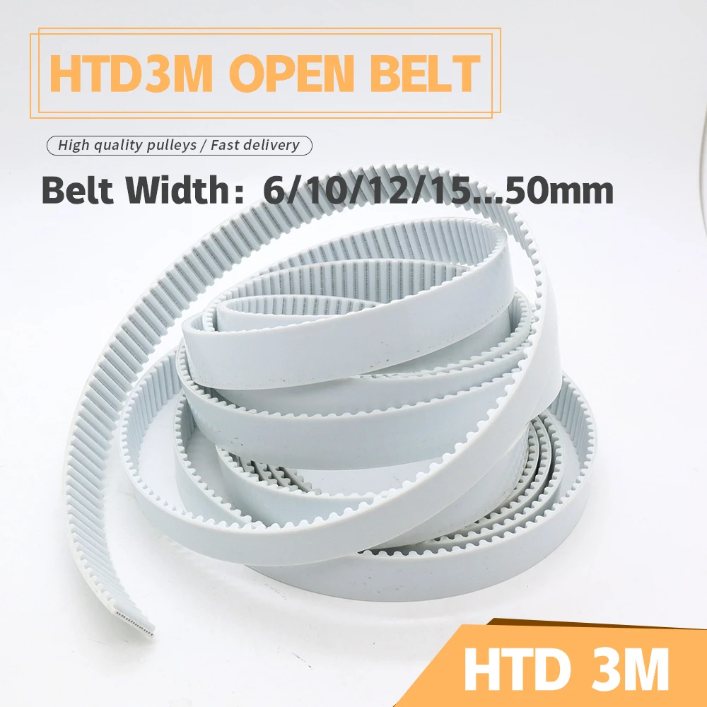 Courroie ouverte en PU blanc HTD 3M, courroie de distribution ouverte 10mm 15mm 20mm, courroie ouverte en polyuréthane HTD3M, courroie synchrone ouverte HTD 3M, courroie ouverte en PU 3M