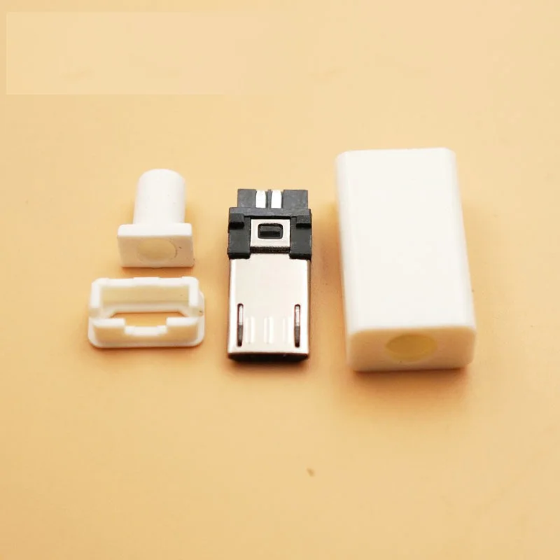 20Sets 4 in 1 Micro USB T Port Male Jack 5P Plug Socket Connector Plastic Cover 8mm Micro Male USB Long Plug White