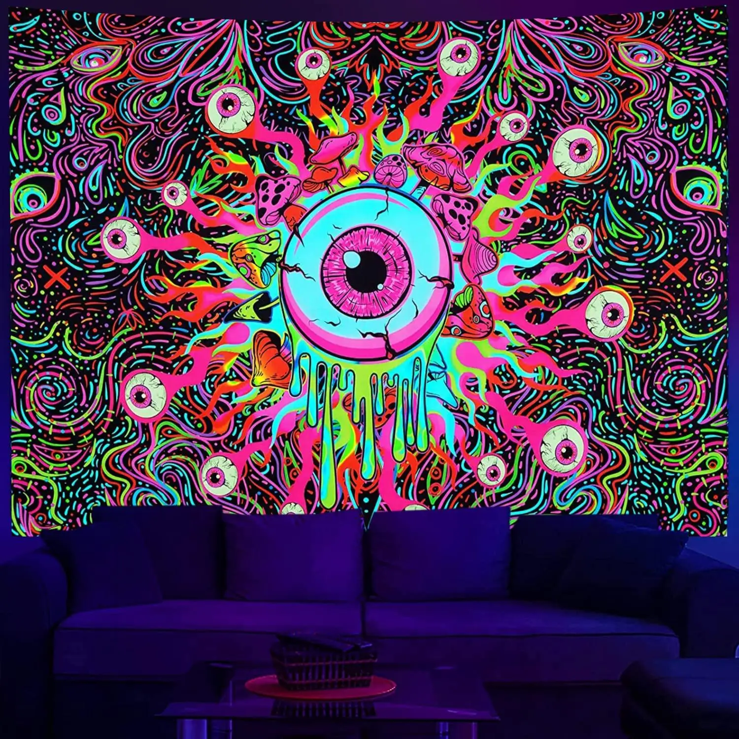 Mushroom Tapestry Wall Hanging Mysterious Eye Room Decor Aesthetic Colorful Psychedelic Tapestries Bohemian Beach Towel Wall Art