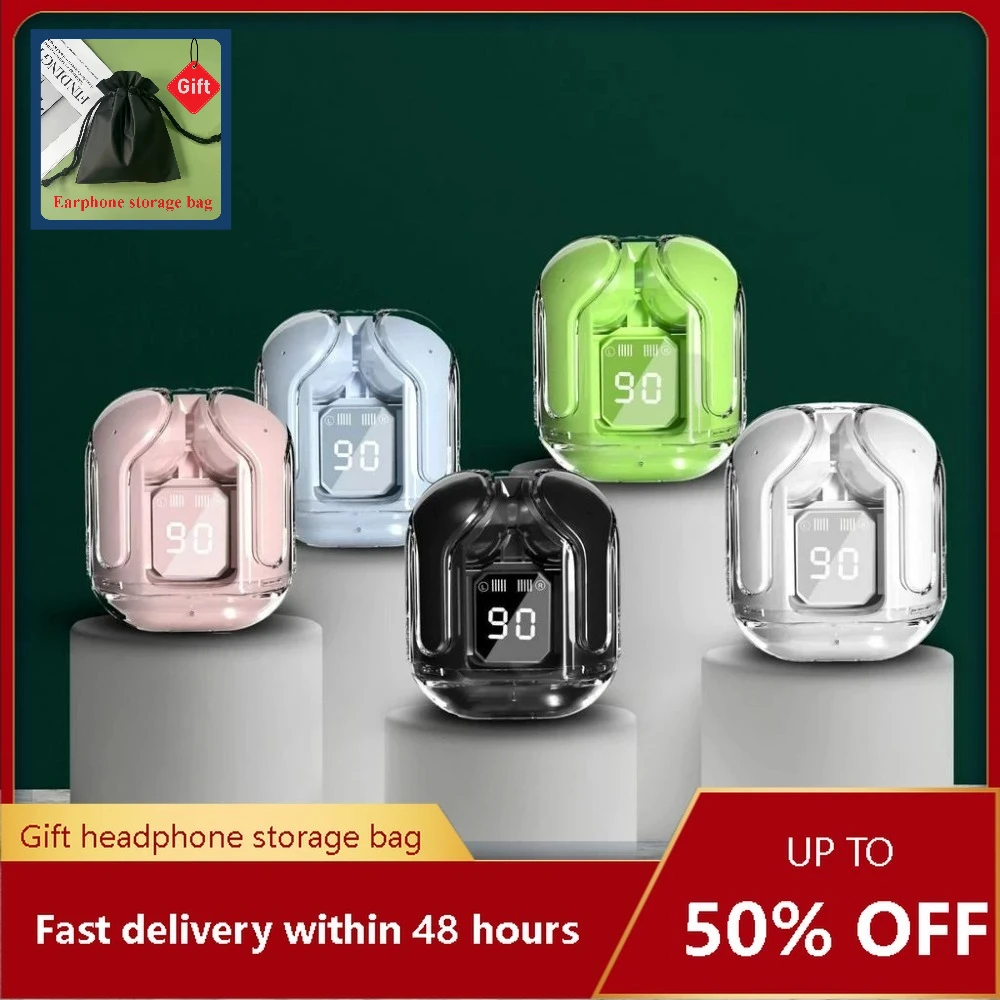 

T2 Wireless Bluetooth Earphones: Transparent HIFI Headphones with LED Digital Power Display & Stereo Sound for Phones