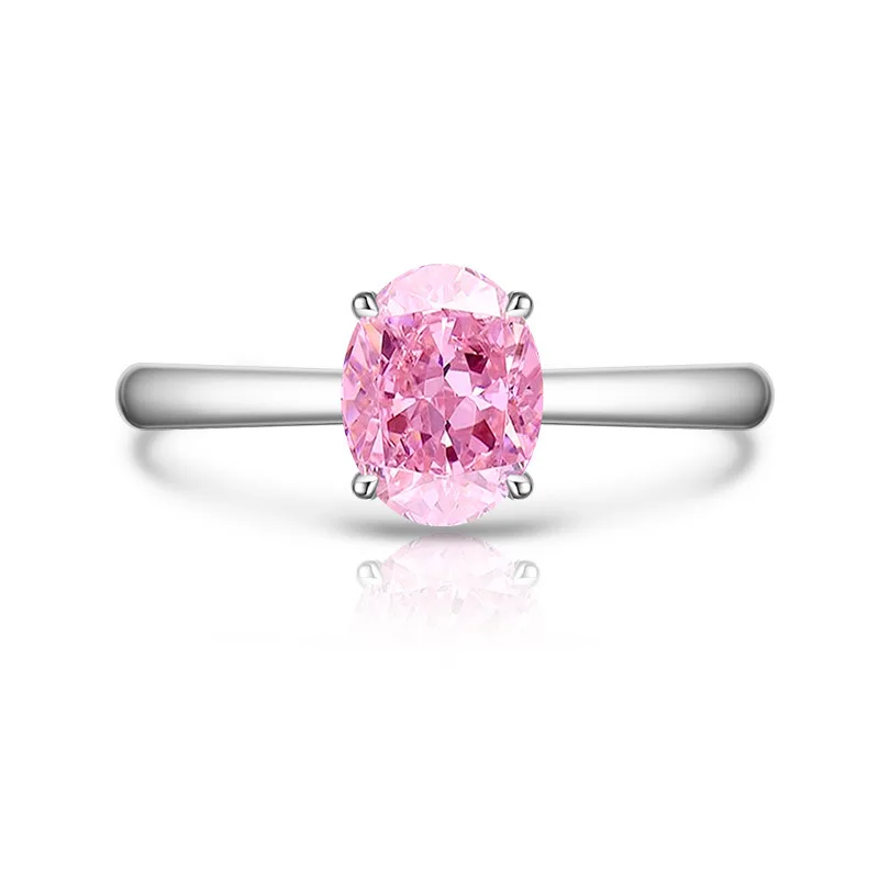 925 Sterling Silver Sparkling Ice Flower Cut 6 * 8mm Pigeon Egg Zircon Ring Women's Fashion Simple Classic Wedding Ring