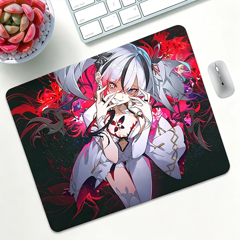 Evil Smile Anime Girl Rubber Gaming Mouse Pad 2 Sizes Non-slip Small Desk Mat for PC