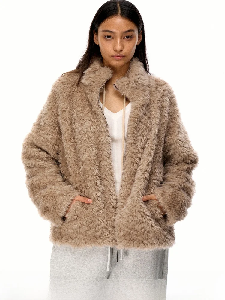 

Женская свободная повседневная шуба Firstfloor с мехом, зимняя верхняя одежда, с дизайном на шнурке, экологичная, укороченная, на молнии