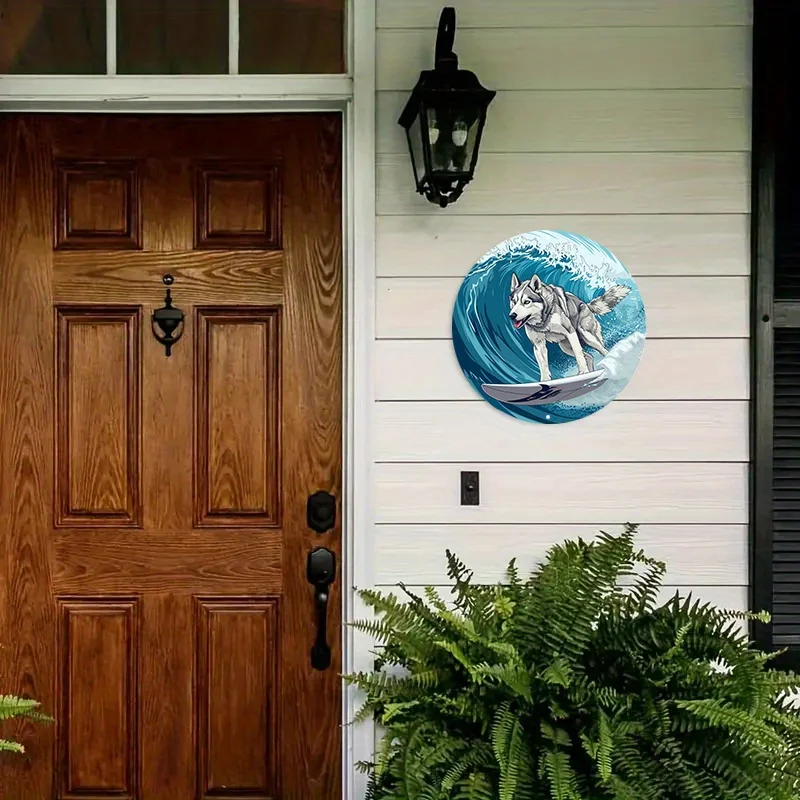 Pet Dog Wreath Sign, 2D Flat Print, Round Aluminum Metal Decor for Home, Apartment, Wall Decor, Perfect As Holiday Gift