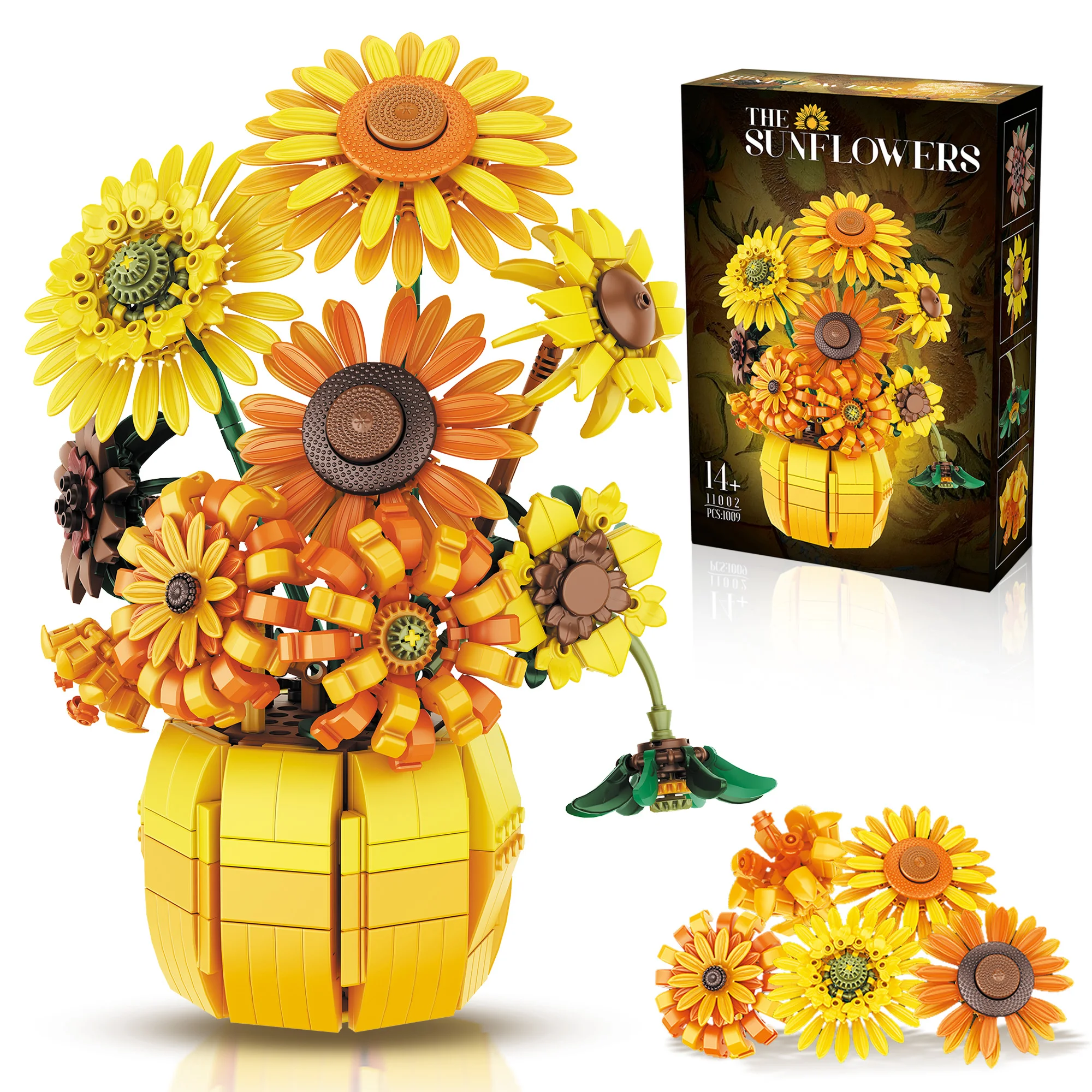 Van Gogh Zonnebloemen Bouwstenen met Vaas Kunst Bouwspeelgoed DIY Paarse Bloemboeket Home Decor Kerstcadeau Dames Meisjes
