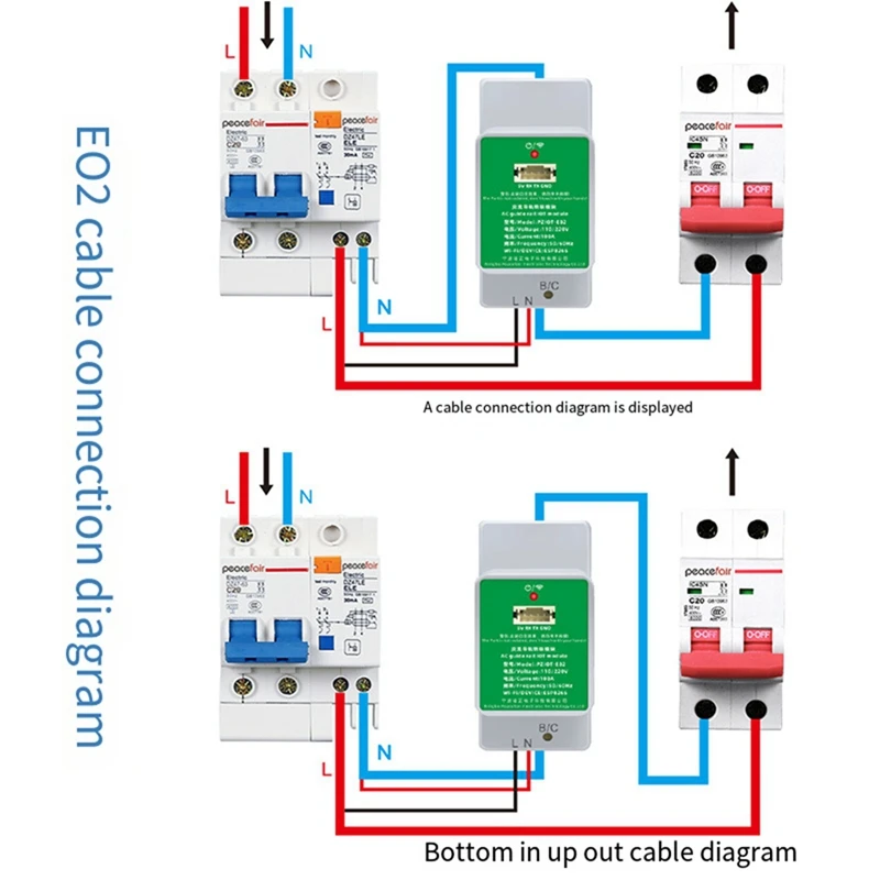 Peacefair PZIOT-E02 AC Single Phase Din Rail Meter Wifi Energy Power Meter Electric Wattmeter Tasmota Esphome For Home Assistant