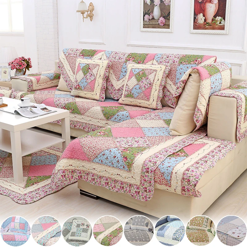 

1PC Korean Cotton Sofa Covers Floral Patchwork Design Universal Size Anti Slip Cushion Pad for Couch Living Room Furniture Decor