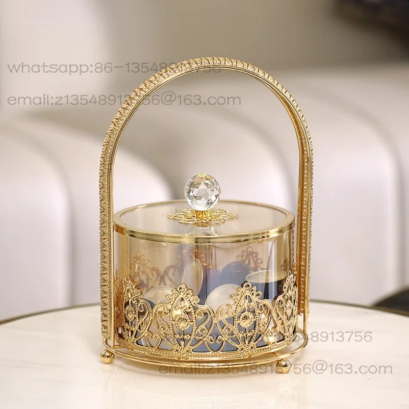 Portable Glass Candy Jar Household Living Room Coffee Table High-end Storage Dried Fruit Snacks Light Luxury Nut Gold Ornament