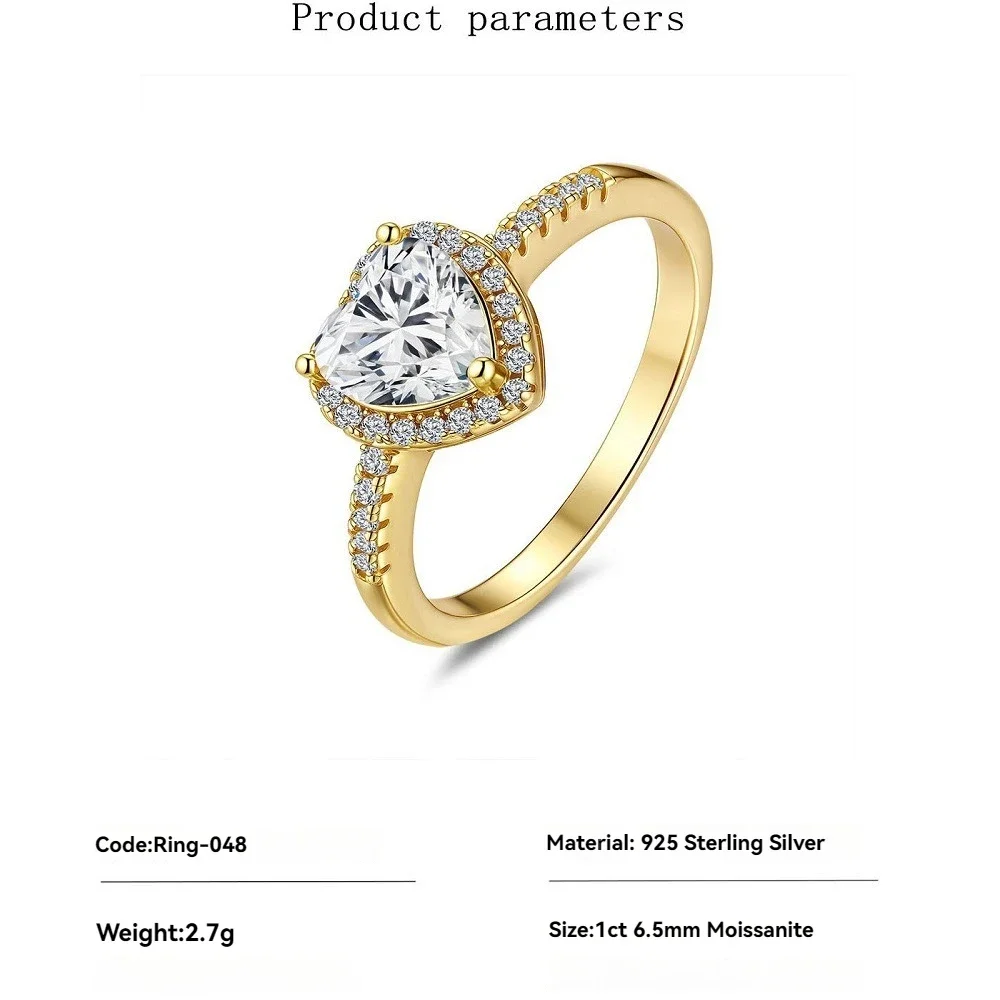 

Luxury 1ct 6.5mm Heart Moissanite Rings for Women - Gold Plated Wedding Band Ring & Engagement Jewelry Gift